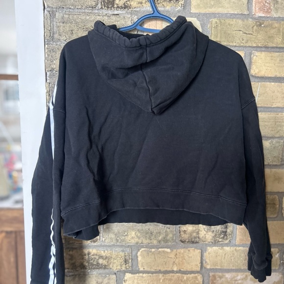 adidas Cropped Black Hooded Sweatshirt with White Logo - Picture 4 of 4